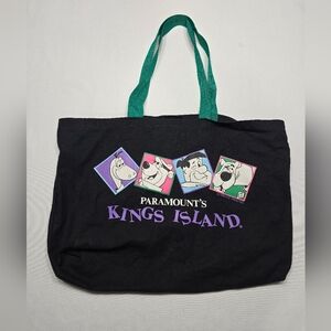 Vintage 1993 Paramount's Kings Island Black Tote Bag Flintstones Scooby Doo